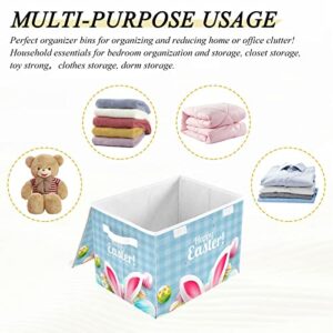 Kigai Happy Easter Storage Bins Foldable Large Cube Storage Box with Lids and Handles for Home Organizer Closet Office Decor 16.5x12.6x11.8 In