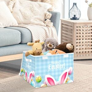 Kigai Happy Easter Storage Bins Foldable Large Cube Storage Box with Lids and Handles for Home Organizer Closet Office Decor 16.5x12.6x11.8 In