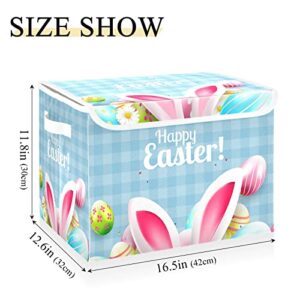 Kigai Happy Easter Storage Bins Foldable Large Cube Storage Box with Lids and Handles for Home Organizer Closet Office Decor 16.5x12.6x11.8 In