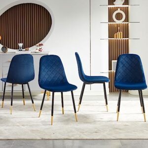 NORDICANA 5-Piece Dining Table Set, 47 in Modern Rectangle Kitchen Table & 4 Navy Velvet Upholstery Side Chairs, Metal Legs, Dining Room Set for 4