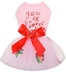 dog dress sequins strawberry tulle puppy clothes costumes outfits for small dogs girl (large, pink)