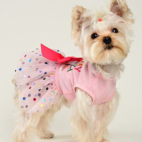 Dog Birthday Dress, Summer Girl Dog Clothes for Small Dogs, Pink Puppy Dress, Chihuahua Yorkie Dress Costume, Pet Clothing Dog Clothes Outfit Cat Apparel (Small)