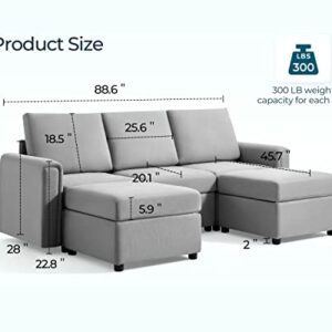 LINSY HOME Modular Sofa, Sectional Couch L Shaped Sofa with Storage, Modular Sectionals with Storage Space and Ottomans, Modern Small Sofa with Chaise for Living Room, Gray