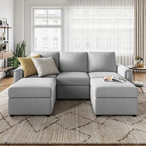 linsy home modular sofa, sectional couch l shaped sofa with storage, modular sectionals with storage space and ottomans, modern small sofa with chaise for living room, gray