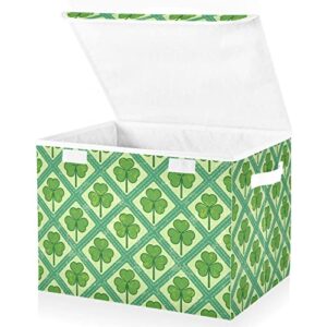 suabo clovers holiday st. patrick's day storage bin with lid large canvas storage boxes foldable home cube baskets closet organizers for nursery bedroom office