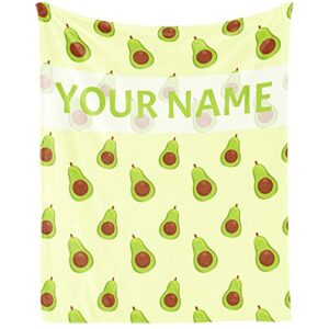 personalized avocado blanket with name - soft, fuzzy & warm - 40"x50" small blanket for couch, sofa - green cute throw gifts for girls, boys