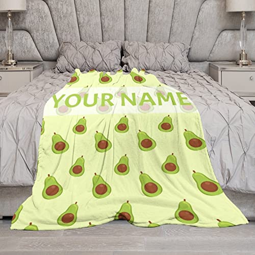 Personalized Avocado Blanket with Name - Soft, Fuzzy & Warm - 40"x50" Small Blanket for Couch, Sofa - Green Cute Throw Gifts for Girls, Boys