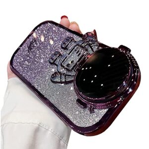 qokcoahn astronaut hidden stand phone case for iphone 14 pro max,cute astronaut lens camera protector kickstand luxury glitter bling 6d electroplated clear soft tpu protector for men women purple