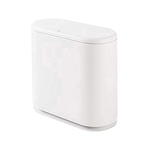 LIQIU 10L Bathroom Trash Can,2.4 Gallon Plastic Trash Can with Press Type Lid,White Rectangular Garbage Bin for Office,Bedroom,Kitchen,Living Room.