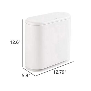 LIQIU 10L Bathroom Trash Can,2.4 Gallon Plastic Trash Can with Press Type Lid,White Rectangular Garbage Bin for Office,Bedroom,Kitchen,Living Room.