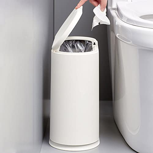 LIQIU 10L Bathroom Trash Can,2.4 Gallon Plastic Trash Can with Press Type Lid,White Rectangular Garbage Bin for Office,Bedroom,Kitchen,Living Room.