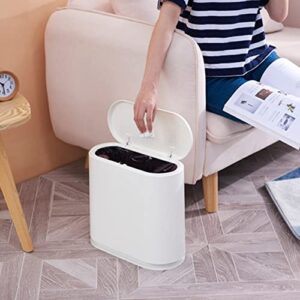 LIQIU 10L Bathroom Trash Can,2.4 Gallon Plastic Trash Can with Press Type Lid,White Rectangular Garbage Bin for Office,Bedroom,Kitchen,Living Room.