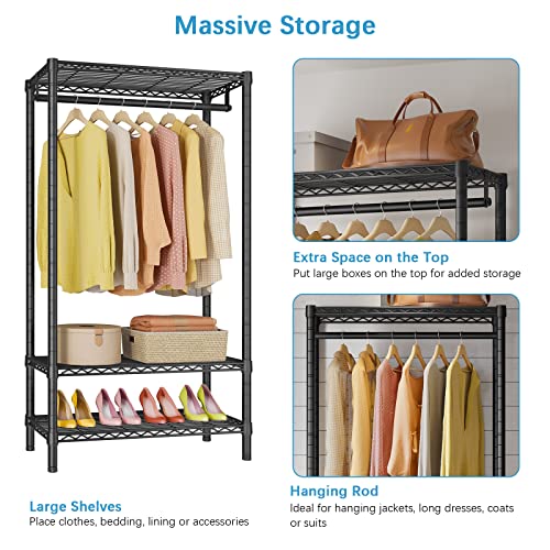 VIPEK V1S 3 Tiers Garment Racks with Cover Clothing Rack for Hanging Clothes Free Standing Wardrobe Closet for Small Spaces Heavy Duty Clothes Rack, Black Rack with Black Oxford Fabric Cover