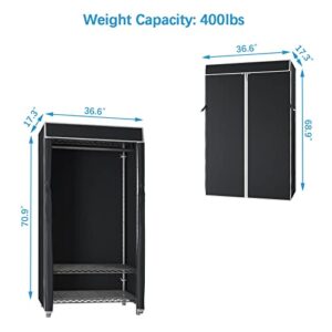 VIPEK V1S 3 Tiers Garment Racks with Cover Clothing Rack for Hanging Clothes Free Standing Wardrobe Closet for Small Spaces Heavy Duty Clothes Rack, Black Rack with Black Oxford Fabric Cover