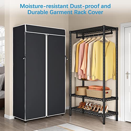 VIPEK V1S 3 Tiers Garment Racks with Cover Clothing Rack for Hanging Clothes Free Standing Wardrobe Closet for Small Spaces Heavy Duty Clothes Rack, Black Rack with Black Oxford Fabric Cover