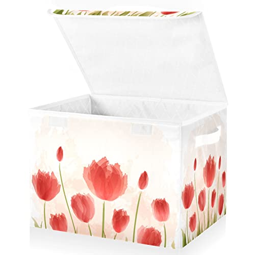 RunningBear Blooming Tulips Large Storage Bins with Lid Collapsible Storage Bin Closet Storage Bins Cloth Baskets Containers for Boys Girls Toys