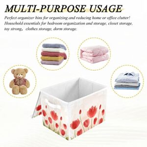 RunningBear Blooming Tulips Large Storage Bins with Lid Collapsible Storage Bin Closet Storage Bins Cloth Baskets Containers for Boys Girls Toys