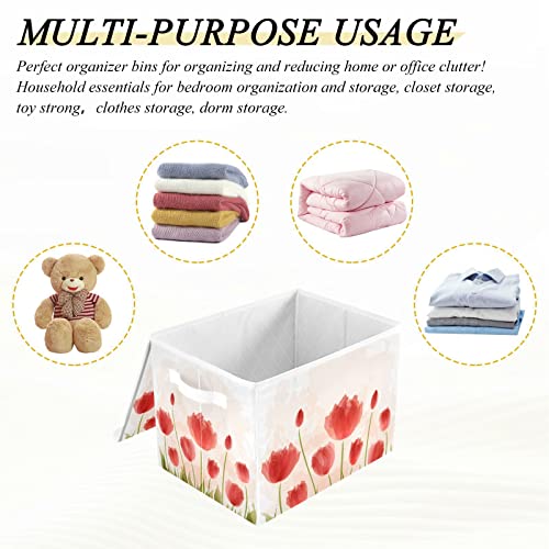 RunningBear Blooming Tulips Large Storage Bins with Lid Collapsible Storage Bin Closet Storage Bins Cloth Baskets Containers for Boys Girls Toys