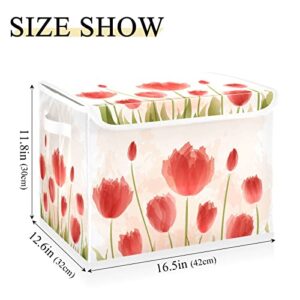 RunningBear Blooming Tulips Large Storage Bins with Lid Collapsible Storage Bin Closet Storage Bins Cloth Baskets Containers for Boys Girls Toys