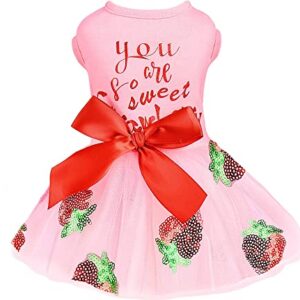 Dog Dress for Small Dogs Girl Summer Puppy Dresses Clothes Outfit for Chihuahua Yorkie Teacup Pink Dog Wedding Dress Holiday Cute Bowknot Pet Skitrt Apparel for Cats Clothing (XX-Large, Strawberry)