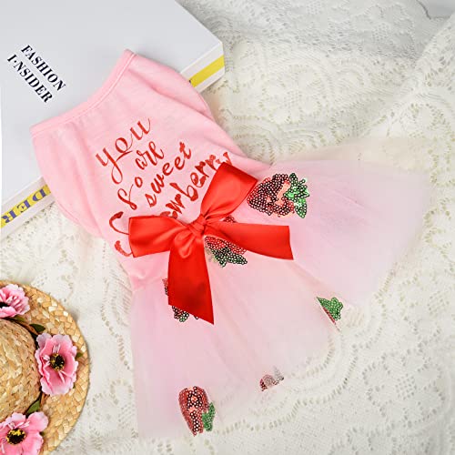 Dog Dress for Small Dogs Girl Summer Puppy Dresses Clothes Outfit for Chihuahua Yorkie Teacup Pink Dog Wedding Dress Holiday Cute Bowknot Pet Skitrt Apparel for Cats Clothing (XX-Large, Strawberry)