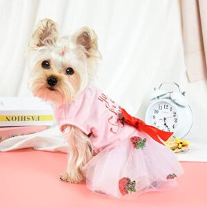 Dog Dress for Small Dogs Girl Summer Puppy Dresses Clothes Outfit for Chihuahua Yorkie Teacup Pink Dog Wedding Dress Holiday Cute Bowknot Pet Skitrt Apparel for Cats Clothing (XX-Large, Strawberry)