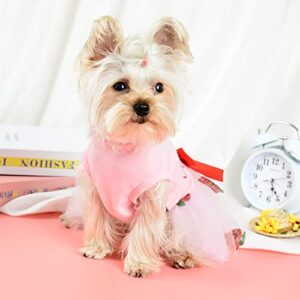 Dog Dress for Small Dogs Girl Summer Puppy Dresses Clothes Outfit for Chihuahua Yorkie Teacup Pink Dog Wedding Dress Holiday Cute Bowknot Pet Skitrt Apparel for Cats Clothing (XX-Large, Strawberry)