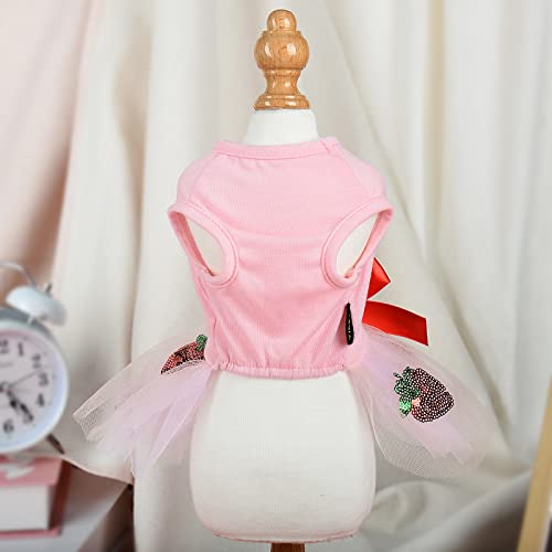 Dog Dress for Small Dogs Girl Summer Puppy Dresses Clothes Outfit for Chihuahua Yorkie Teacup Pink Dog Wedding Dress Holiday Cute Bowknot Pet Skitrt Apparel for Cats Clothing (XX-Large, Strawberry)