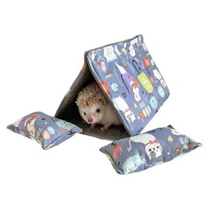 handmade multi-function flannel small animal tunnel sleeping hideout cave nest with pillows for hedgehog guinea pig rat ferret sugar glider squirrel small animal beds (grey)
