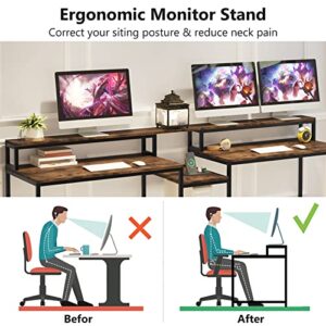 Tribesigns 93" Two Person Desk with USB Charging Port & Power Outlet, Large 2 People Computer Desks with Storage Hutch Shelves, Monitor Stand, Long Double Writing Study PC Gaming Table (Rustic Brown)