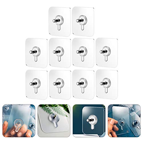 Cabilock Shower Curtain Hooks Shower Curtain Hooks Wall Hooks 10pcs Adhesive Hooks Self-Adhesive Hooks Adhesive Pads Wall Screw Stickers Shower Curtain Hooks Wall Hooks Wall Hooks