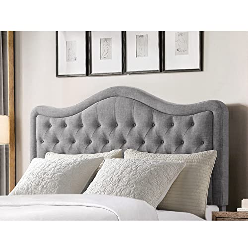 Rosevera Niana Adjustable Headboard with Fine Linen Upholstery and Button Tufting for Bedroom, Queen, Dove Gray