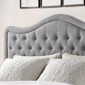 Rosevera Niana Adjustable Headboard with Fine Linen Upholstery and Button Tufting for Bedroom, Queen, Dove Gray