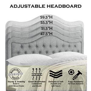 Rosevera Niana Adjustable Headboard with Fine Linen Upholstery and Button Tufting for Bedroom, Queen, Dove Gray