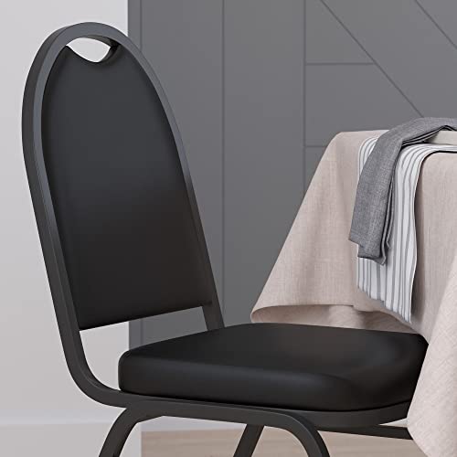 Flash Furniture HERCULES Commercial Grade 500 LB. Capacity Dome Back Stack Chair - Black Vinyl Upholstery - Black Metal Frame - Built-In Handle