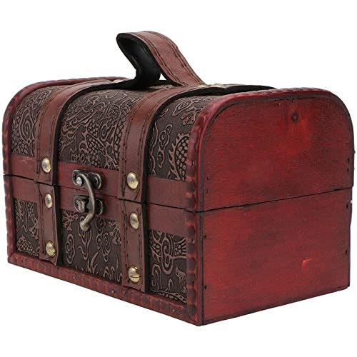 LDCHNH Vintage Wooden Treasure Storage Box Piggy Bank Organizer Saving Box Case Dustproof Earring Rings Necklace Box