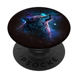 cute howling galaxy wolf lover popsockets swappable popgrip