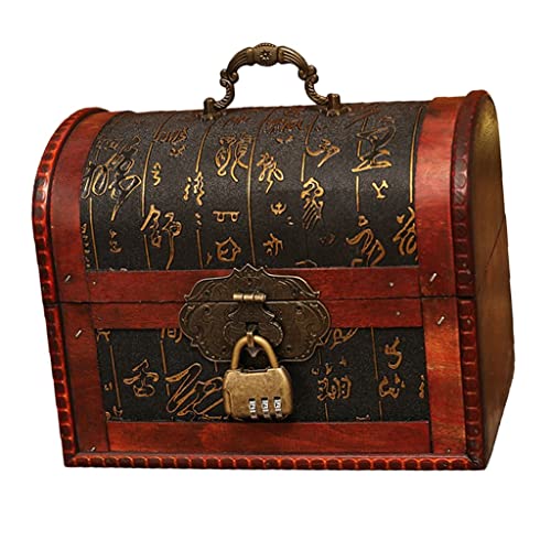 LDCHNH Portable Wood Distressed Treasure Chest Metal Password Storage Case Prop