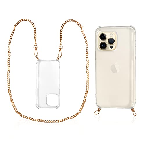 Horizon Clear iPhone 14 pro max case with Luxury Gold Strap for Women and Men - 100% Body Rugged Protector and Shockproof Bumper case 6.7 Inch with an Innovative Removable Chain