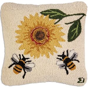 Chandler 4 Corners Artist-Designed Sunflower Bees Hand-Hooked Wool Decorative Throw Pillow (18” x 18”) Garden Pillow for Couches & Beds - Easy Care & Low Maintenance, Nature & Garden Throw Pillow