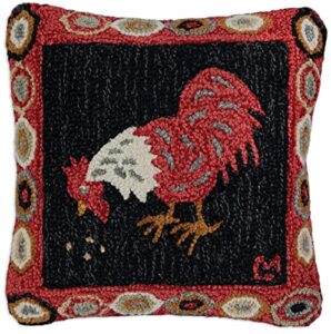chandler 4 corners artist-designed hen house hand-hooked wool decorative throw pillow (18” x 18”) farm & garden pillow for couches & beds - easy care & low maintenance - chicken farmhouse pillow