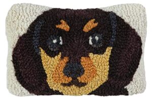 chandler 4 corners artist-designed dachschund hand-hooked wool decorative throw pillow (8” x 12”) dog pillow for couches & beds - easy care & low maintenance pillow - brown dachshund throw pillow