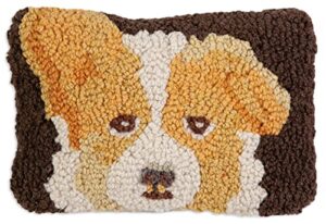 chandler 4 corners artist-designed corgi puppy hand-hooked wool decorative throw pillow (8” x 12”) dog pillow for couches & beds - easy care & low maintenance pillow - welsh corgi throw pillow