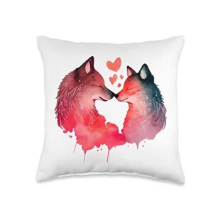 unique wolf lover decor & apparel gifts shop two wolves in love valentine's wolf throw pillow, 16x16, multicolor