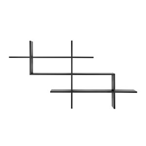 danya b. 3-tier rustic hanging wall mount floating ladder accent shelf with criss cross asymmetrical modern design (black)