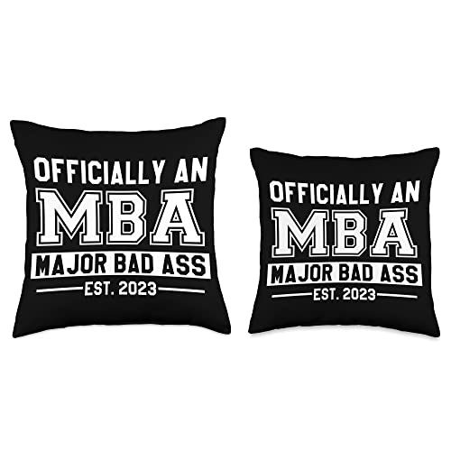 Fun MBA College Graduation 2023 Gifts Daughter Son Officially an MBA Major Bad Ass Funny Master's Graduate 2023 Throw Pillow, 18x18, Multicolor