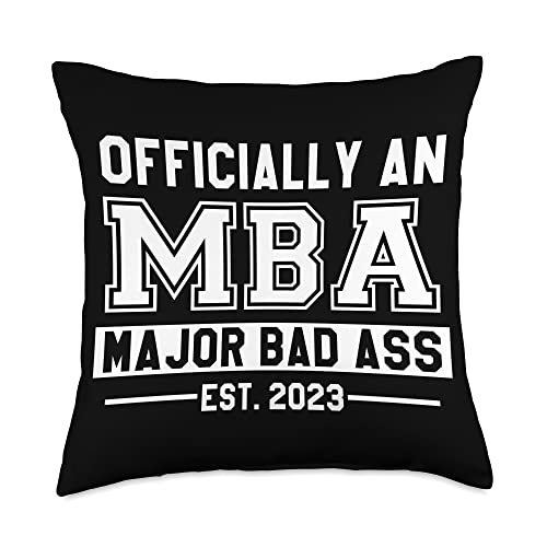 Fun MBA College Graduation 2023 Gifts Daughter Son Officially an MBA Major Bad Ass Funny Master's Graduate 2023 Throw Pillow, 18x18, Multicolor