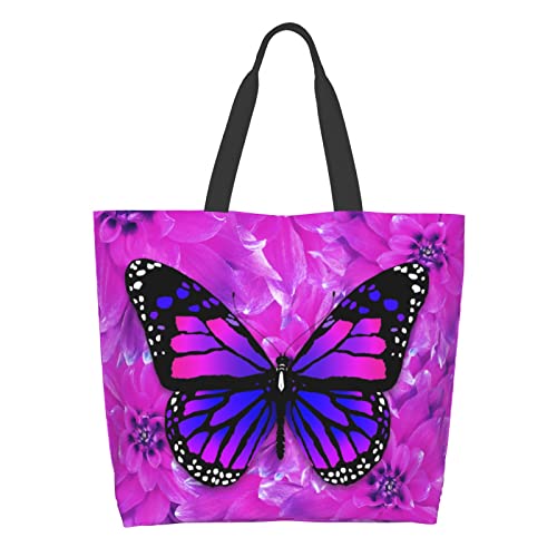 Sweetshow Butterfly Bag Pink Butterfly Tote Bag Grocery Bag Purple Tote Bag Tote Handbag Reusable Shopping Bags Beach Bags Shoulder Bag Handbag Waterproof for Travel Grocery Shopping