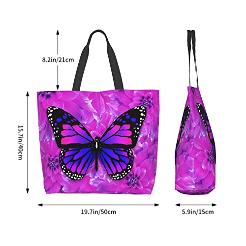 Sweetshow Butterfly Bag Pink Butterfly Tote Bag Grocery Bag Purple Tote Bag Tote Handbag Reusable Shopping Bags Beach Bags Shoulder Bag Handbag Waterproof for Travel Grocery Shopping