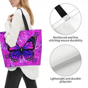 Sweetshow Butterfly Bag Pink Butterfly Tote Bag Grocery Bag Purple Tote Bag Tote Handbag Reusable Shopping Bags Beach Bags Shoulder Bag Handbag Waterproof for Travel Grocery Shopping